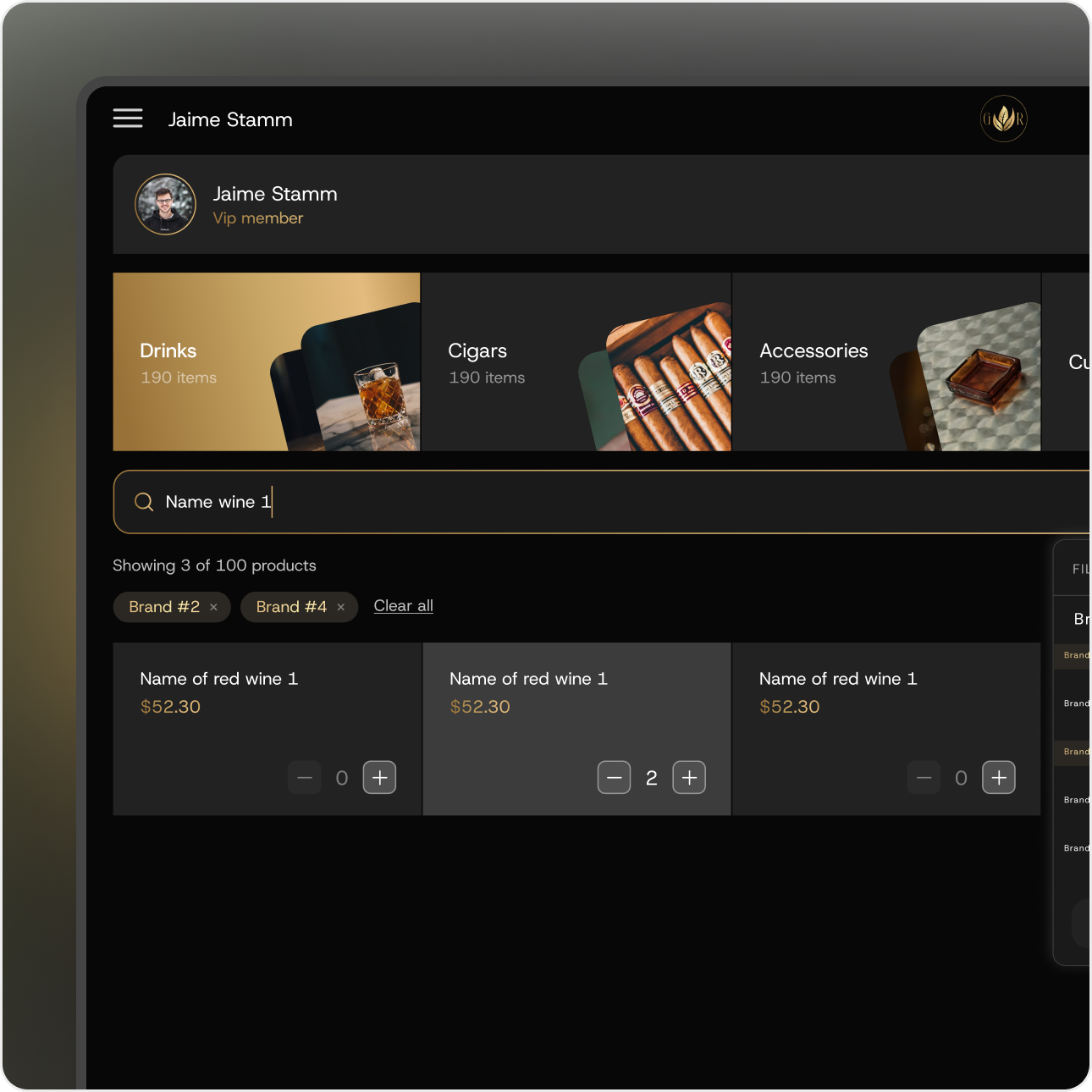 Gran Reserva Cigar Lounge POS interface